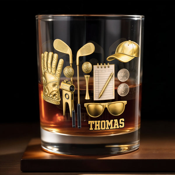 Perfect Day on the Course - Golf Clubs and Equipment - Personalized Unique Whiskey Glass - GOLF018_RWG