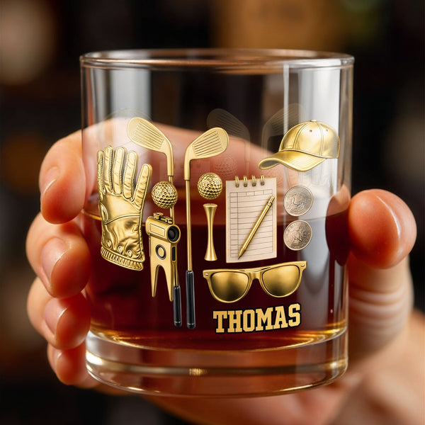 Perfect Day on the Course - Golf Clubs and Equipment - Personalized Unique Whiskey Glass - GOLF018_RWG