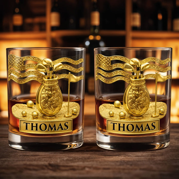 American Golf Legend Golf Bag and Clubs - Personalized Whisky Glass - GOLF020_RWG